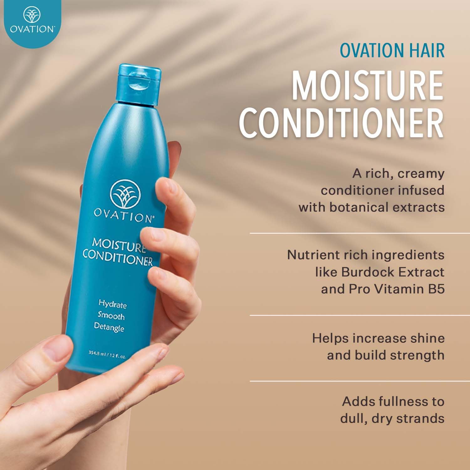 Ovation Hair Moisturizing 3-Step System - with Moisture Shampoo, Conditioner, and Cell Therapy Growth & Scalp Treatment - Nourish, Smooth, Detangle, & Hydrate Brittle Locks : Beauty & Personal Care