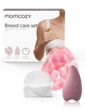 Momcozy Breastfeeding Essentials Care Kit For Nursing Moms-Warming Lactation Massager 2-In-1, 2 Hot And Cold Breast Therapy Packs, 20 Nursing Pads, Postpartum Recovery Essentials Series, 23 Pieces