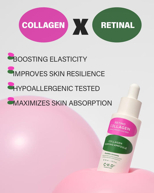 Ckd Retino Collagen Small Molecule 300 Collagen Pumping Ampoule, Dual Function Face Ampoule For Wrinkle Care & Tone Correction, Anti-Aging Serum To Improve Skin Density & Firmness, 1.01 Fl. Oz