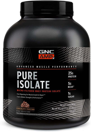 Gnc Amp Pure Isolate | Fuels Athletic Strength, Performance And Muscle Growth | Fast Absorbing | 25G Whey Protein Iso With 5G Bcaa | Chocolate Frosting | 70 Servings