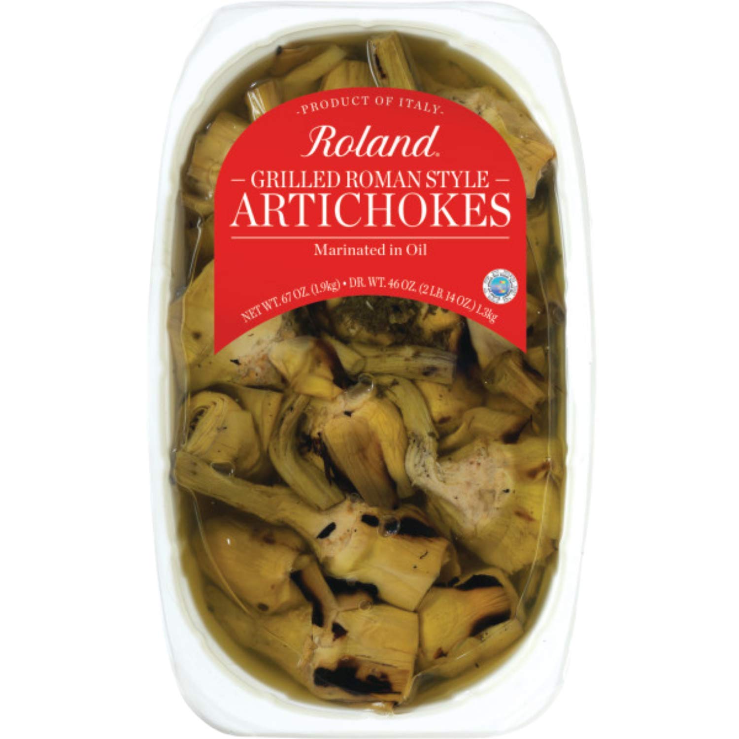 Roland Foods Grilled Roman Style Artichoke Hearts Marinated in Oil, Specialty Imported Food, 67-Ounce Package