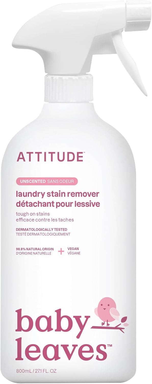 ATTITUDE Baby Laundry Stain Remover, Plant and Mineral-Based Ingredients, Vegan and Cruelty-free Household Products, Unscented, 27.1 Fl Oz