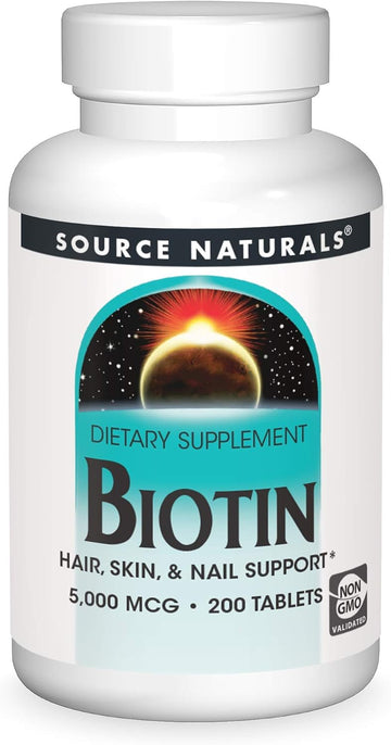 Source Naturals Biotin 5,000mcg High Potency B Vitamin Nutrients Support Healthy Hair, Skin & Nails - Maximum Strength Biotin Deficiency Supplement - 200 Tablets