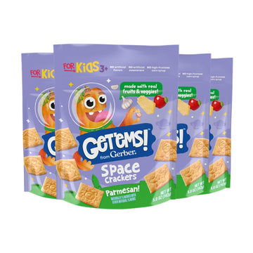 Get'Ems! From Gerber Parmesan Space Crackers, Kids Snack Made With Real Veggies & Fruits, Iron & Vitamin E - 4 Pack