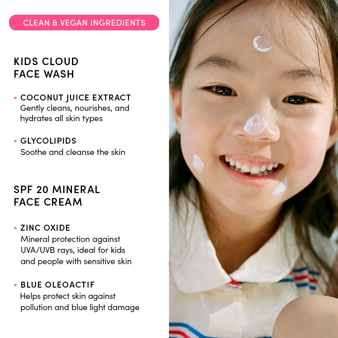 Kids Happy Morning DUO: Clean & Vegan Skin Care for Kids Bundle | Kids Skin Care Cloud Face Wash + SPF 20 Mineral Face Cream | Non-Toxic | Non-Comedogenic | Fun | Easy-to-Use Skincare for Kids : Beauty & Personal Care