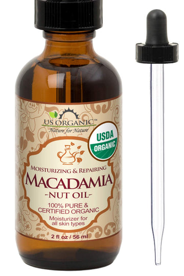 US Organic Macadamia Nut Oil Unrefined Virgin, USDA Certified Organic, Pure & Natural, Cold Pressed, Sourced in Kenya, in Amber Glass Bottle w/Glass Eye dropper for Easy Application (2 oz (Small))