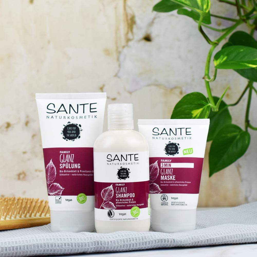 Sante Naturkosmetik Small Size Shine Shampoo Organic Birch Leaf & Vegetable Protein, Natural Hair Care For Shiny Hair From Root To Tip, Vegan, 50 Ml