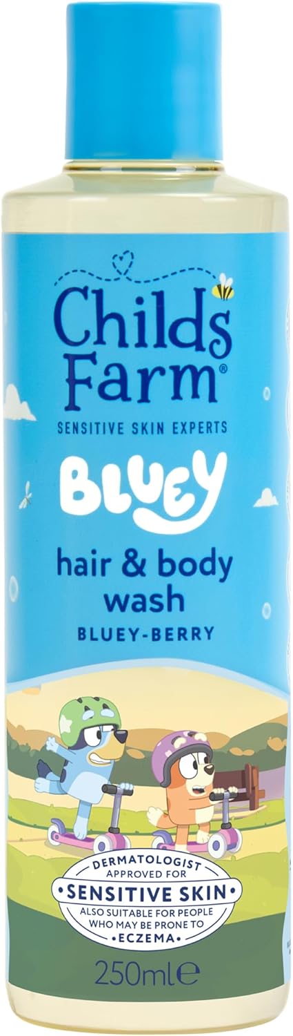 Childs Farm Kids Bluey Hair & Body Wash, Bluey-Berry | Tear-Free, Gently Cleanses | Suitable For Dry, Sensitive Skin, 250Ml