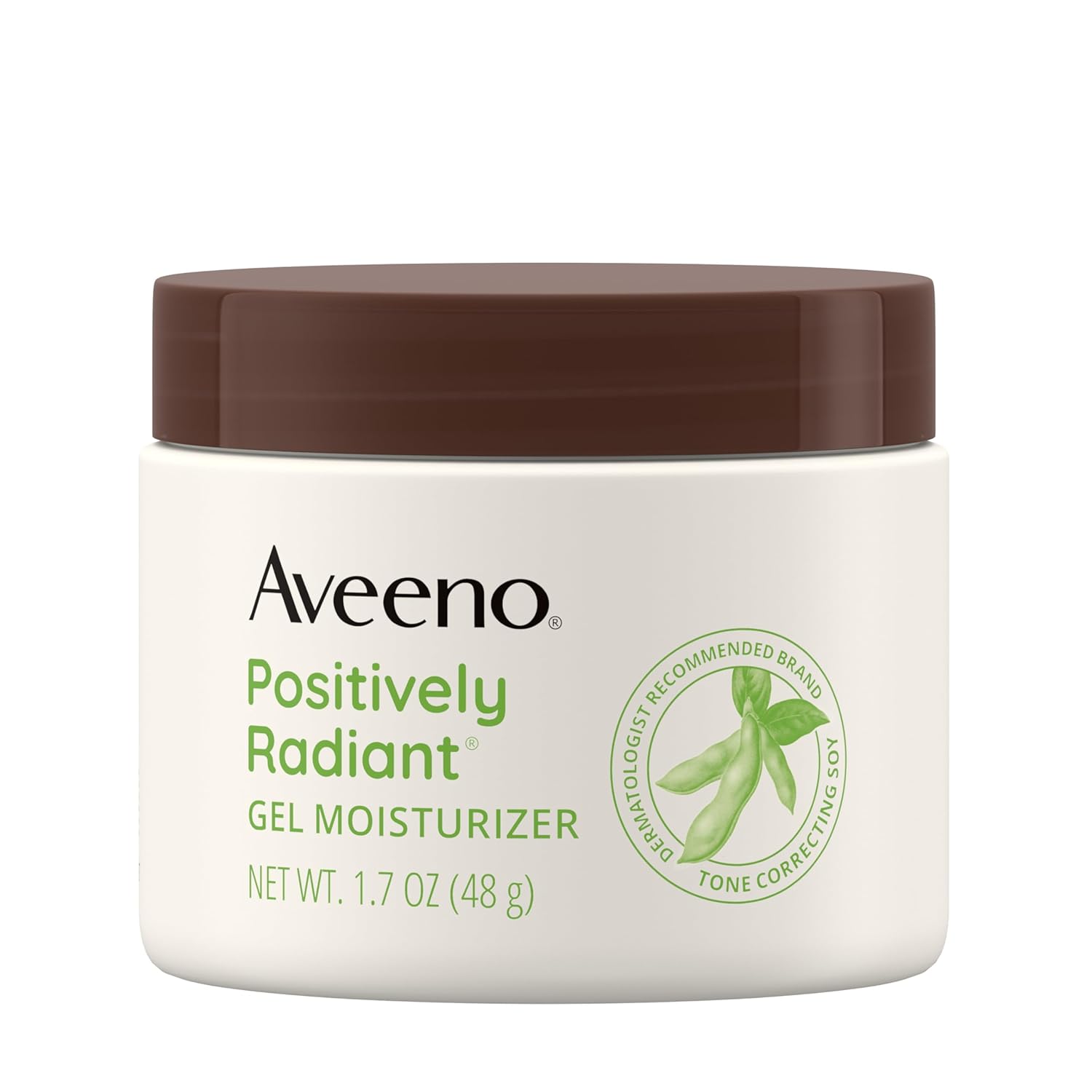 Aveeno Positively Radiant Daily Gel Facial Moisturizer With Hyaluronic Acid & Tone-Correcting Soy, Hydrating & Brightening Gel Face Cream Evens Skin Tone & Texture, Hypoallergenic, 1.7 Oz