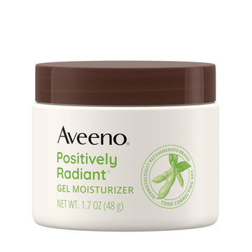 Aveeno Positively Radiant Daily Gel Facial Moisturizer With Hyaluronic Acid & Tone-Correcting Soy, Hydrating & Brightening Gel Face Cream Evens Skin Tone & Texture, Hypoallergenic, 1.7 Oz