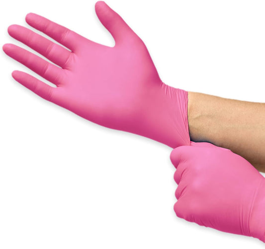 Inspire Pink Gloves Disposable Latex Free | Nitrile Pink Gloves Hair And Nail Salon, Esthetician Nitrile Disposable Gloves