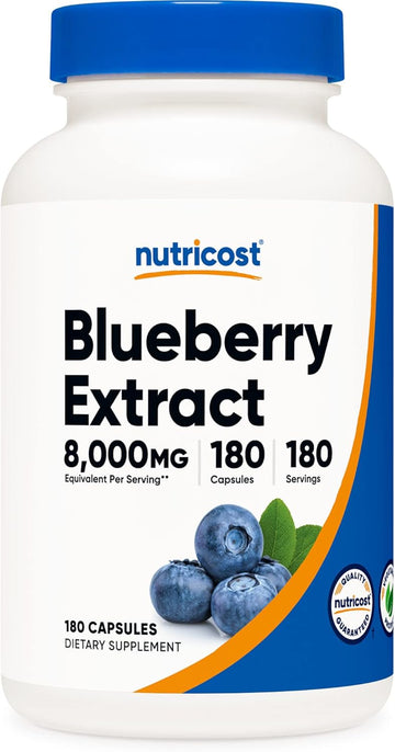 Nutricost Blueberry Extract 8000mg Strength, 180 Capsules - Vegetarian, from 160mg 50:1 Extract, Gluten Free and Non-GMO