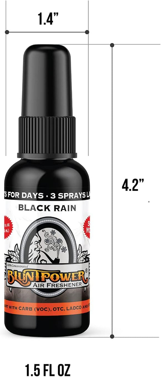 BluntPower (Black Rain, 1 Pack) Concentrated Air Freshener for Room and Car Spray - Oil-Based Diffuser Spray Bottle - Long-Lasting Bathroom Spray, Car Freshener, & Odor Eliminator Spray