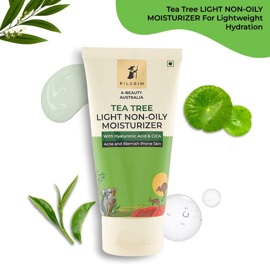 Pilgrim Australian Tea Tree Oil Free For Face For Oily & Acne Prone Skin With Hyaluronic Acid & Cica |Tea Tree Light Non-Oily For Face | Face For Women & Men | 80 Gm