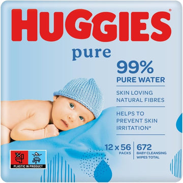 Huggies Pure, Baby Wipes, 18 Packs (1008 Wipes Total) - 99 Percent Pure Water Wipes - Fragrance Free For Gentle Cleaning And Protection - Natural Wet Wipes(Packaging May Vary)