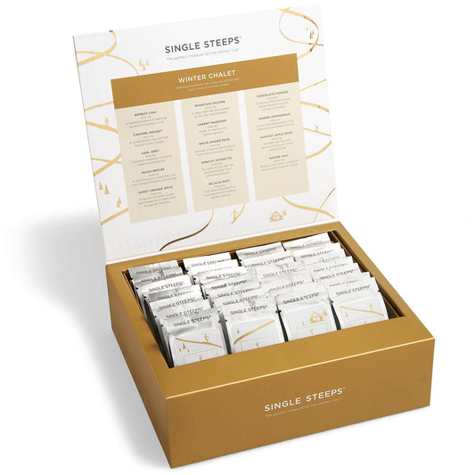 Tea Forte Single Steeps Loose Leaf Winter Chalet Tea Sampler, Assorted Variety Tea Chest Box, Single Serve Pouches, 28 Count (Pack Of 1)