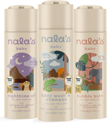 Nala'S Baby Bath-Time Bundle | Contains Body Wash & Shampoo, Nighttime Oil, Bubble Bath | Award-Winning | Dermatologically-Tested And Paediatrician-Approved | Vegan | Nalas Baby