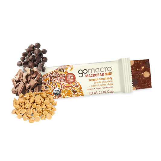 Gomacro Macrobar Mini Organic Vegan Snack Bars – Double Chocolate + Peanut Butter Chips (0.9 Ounce Bars, 24 Count)