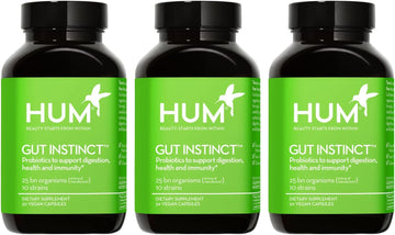 Hum Gut Instinct, Daily Probiotics For Digestive Health For Women And Men - Lactobacillus + Bifidobacterium Strains For Bloating, Immune Support + Healthy Gut Diversity (90-Count)