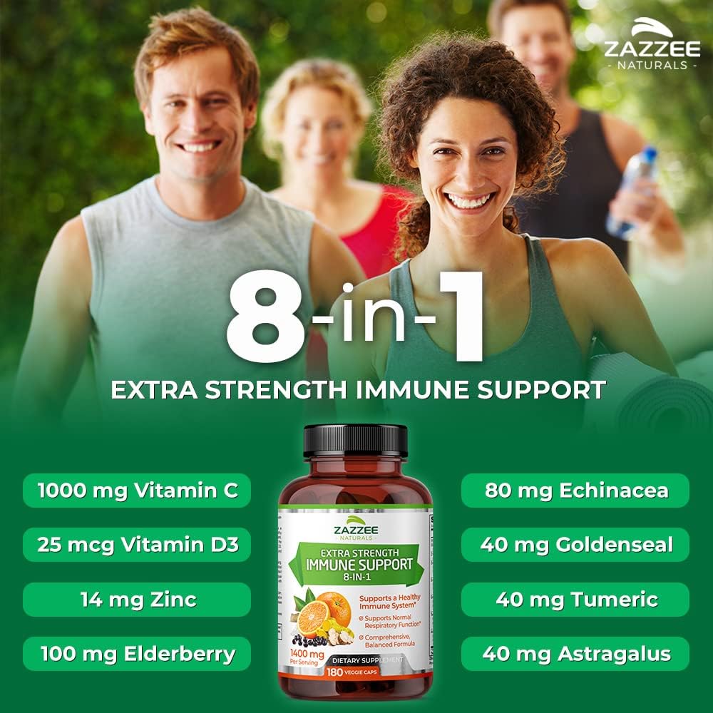 Zazzee Extra Strength Serrapeptase Capsules and Extra Strength 8-in-1 Immune Support Capsules : Health & Household