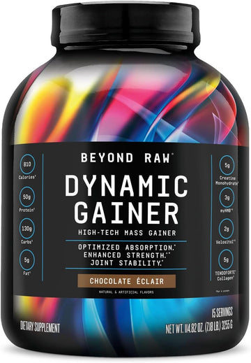 Beyond Raw Dynamic Gainer | High-Tech Mass Gainer | Optimized Absorption, Enhanced Strength, And Joint Stability | Chocolate Éclair | 15 Servings