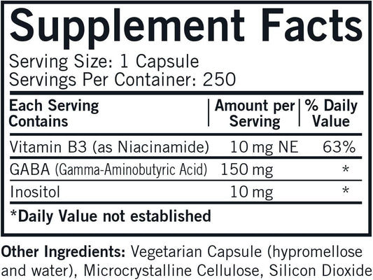 Kirkman - Gaba With Niacinamide & Inositol - 250 Capsules - Supports Relaxation - Supports Restful Sleep - Hypoallergenic