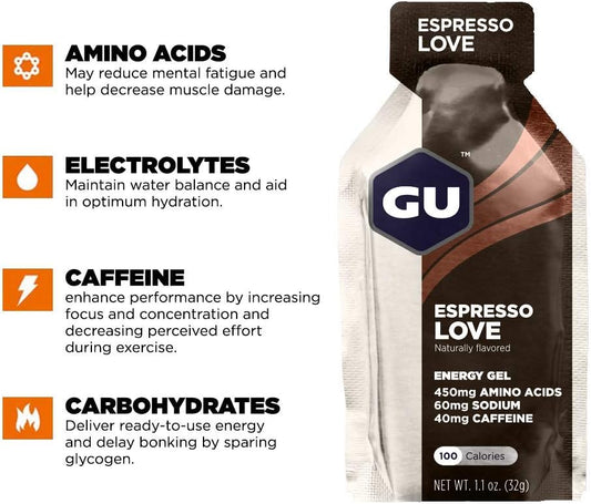 Gu Energy Original Sports Nutrition Energy Gel, 24-Count, Espresso Love