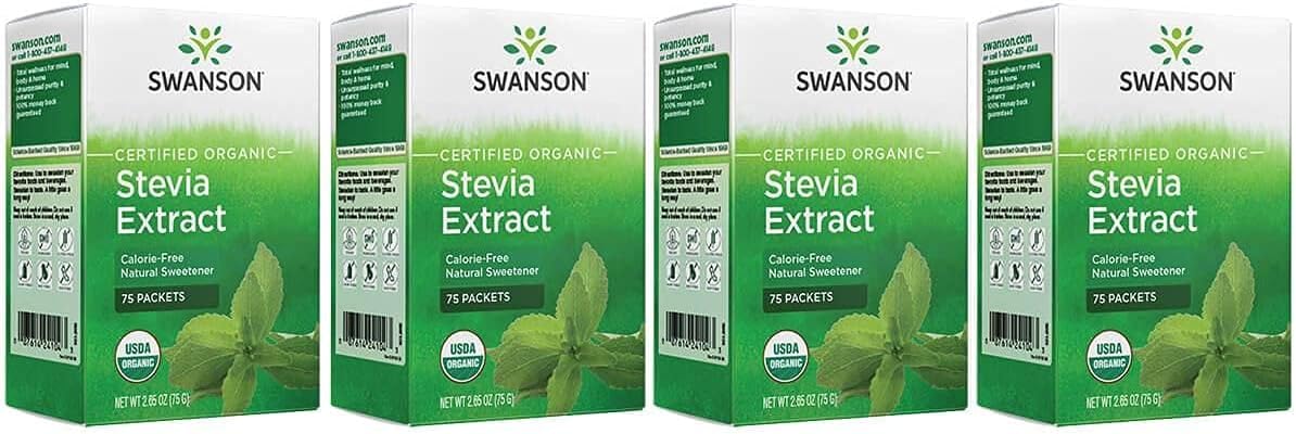 Swanson Stevia Extract - Certified Organic Calorie-Free Sweetener 75 Packets (4 Pack)