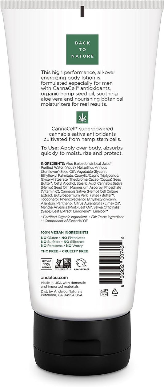 Andalou Naturals CannaCell MEN Energizing Body Lotion, 8.5 Ounce
