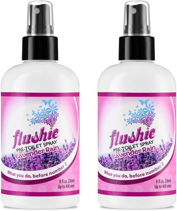 Flushie Pre-Toilet Spray 8-Ounce Bottle, Bathroom Deodorizer Perfect for Travel 8oz 1 Pack (Lavender Rain, 2 Pack)