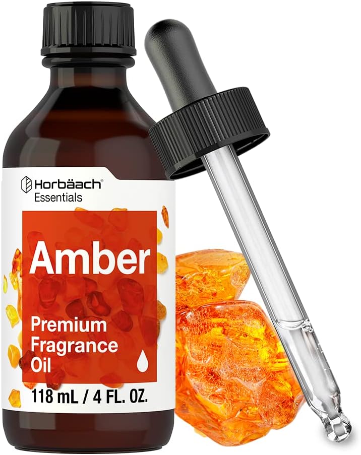 Horbäach Premium Grade Amber Fragrance Oil | 4 Fl Oz (118ml) | for Diffusers, Candle and Soap Making, DIY Projects & More