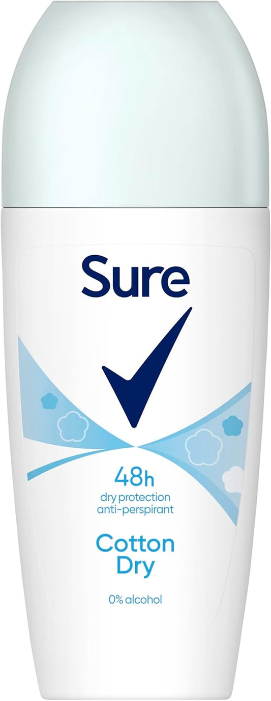 Sure Cotton Dry Anti-Perspirant Roll On Women'S Deodorant With A Clean Fragrance Inspired By Fresh Cotton Sheets For 48 Hour Sweat And Odour Protection 6X 50 Ml