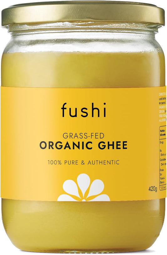 Fushi Organic Ghee 420G – Organic Certified | English Ghee | Vegetarian, Clarified Pure Ayurveda Grass Fed Butter | Ghee Butter From Free Range Grass Fed Cows | Healthy Cooking, Nutrition