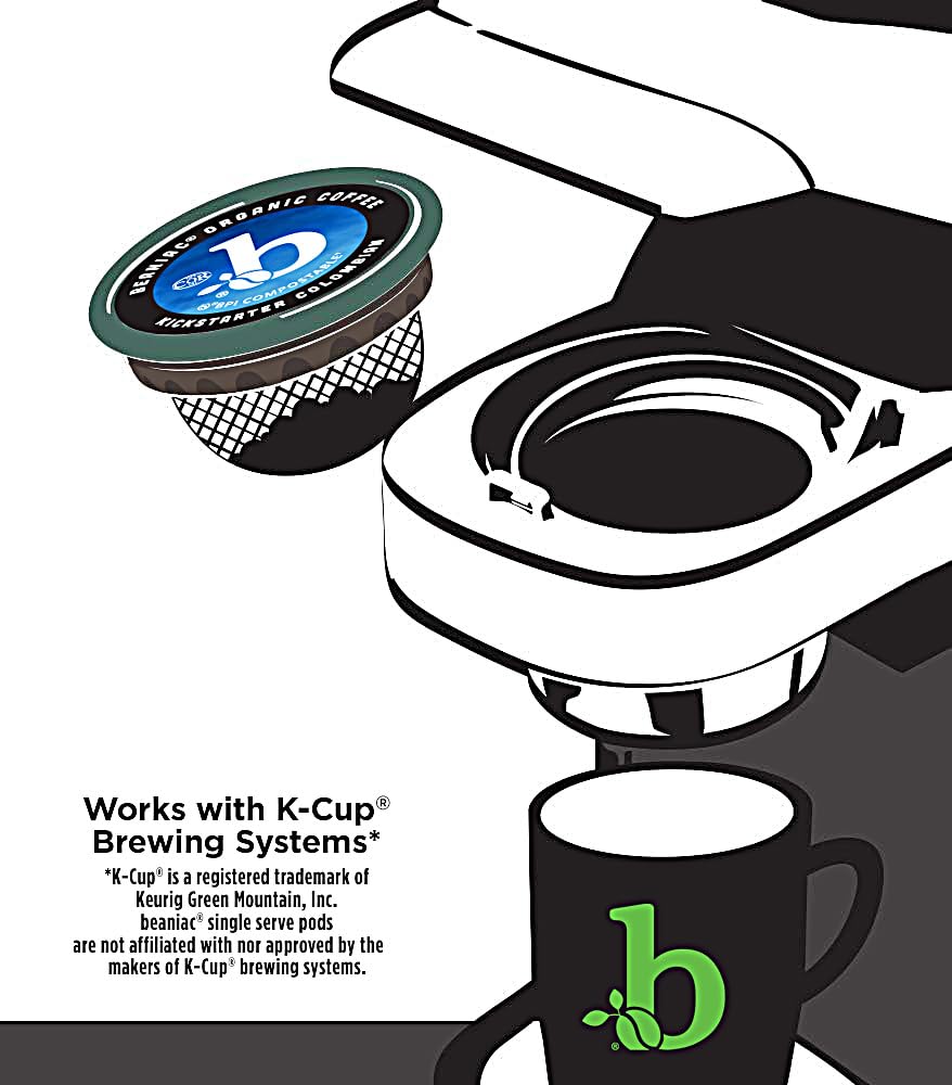 Beaniac Organic Kickstarter Colombian, Medium Light Roast, Single Serve Compostable K Cup Coffee Pods, Organic Arabica Coffee, Keurig Brewer Compatible, 30 Count