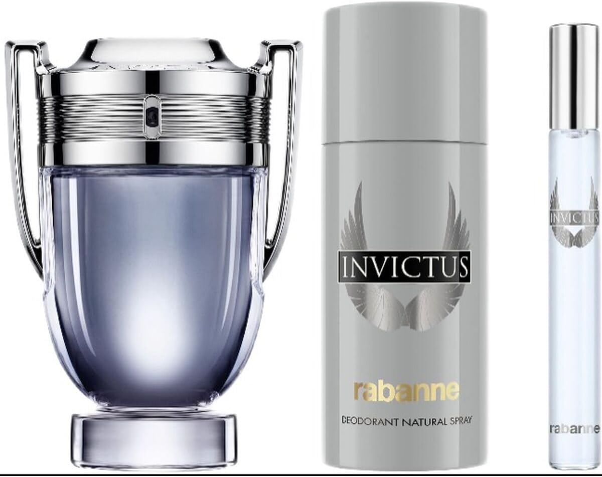 Paco Rabanne Invictus Eau De Toilette 100Ml Gift Set 2024 (Contains 100Ml Edt, 150Ml Deodorant Spray And 10Ml Travel Spray)