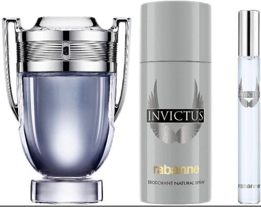 Paco Rabanne Invictus Eau De Toilette 100Ml Gift Set 2024 (Contains 100Ml Edt, 150Ml Deodorant Spray And 10Ml Travel Spray)
