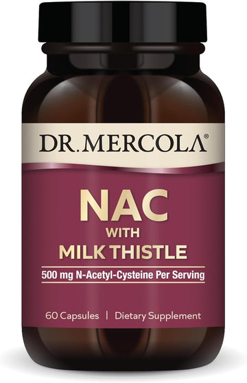 Dr. Mercola NAC with Milk Thistle, 30 Servings (60 Capsules), 500 mg N-Acetyl-Cysteine Per Serving, Dietary Supplement, Supports Normal Detoxification Processes, Non-GMO