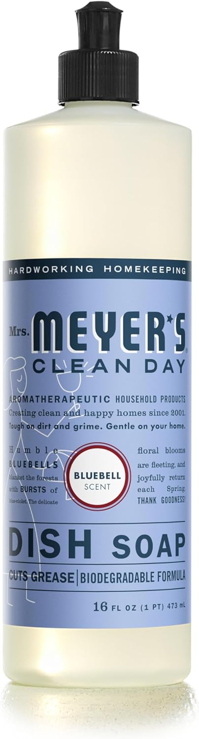 Mrs. Meyer's Clean Day Liquid Dish Soap, Bluebell Scent, 16 Fl Oz bottle (Pack of 1)