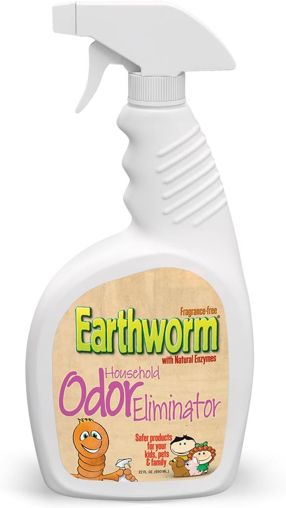 Earthworm Household Odor Eliminator - Natural Enzymes, Safer for Family, Environmentally Responsible, Fragrance Free Spray - 22 oz