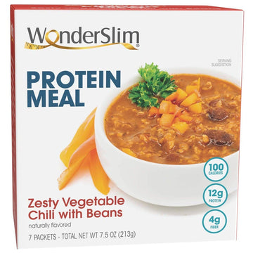 Wonderslim Protein Meal, Zesty Vegetable Chili W/Beans, 12G Protein, 4G Fiber, Gluten Free (7Ct)