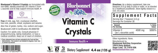 Bluebonnet Nutrition Vitamin C Crystals, For Immune Health, For Antioxidant Protection, Soy Free, Gluten Free, Non-Gmo, Kosher, Dairy Free, Vegan, Powder, 4.4 Oz (125 G)