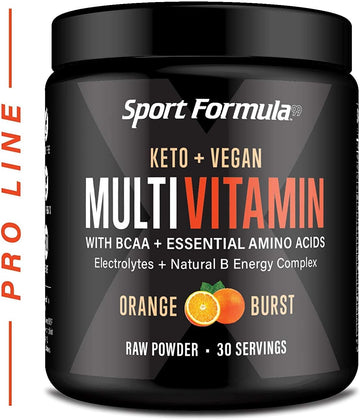 Multivitamin Powder - Keto Drink Mix For Men Women Bcaa Amino Acids Wont Upset Your Stomach - Keto Vegan Multivitamin With Electrolytes Super B Complex Digestive Enzyme (Orange Burst)