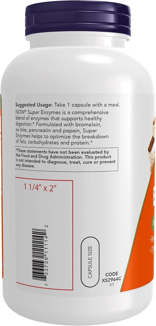 NOW Foods, Super Enzymes, Formulated with Bromelain, Ox Bile, Pancreatin and Papain, Super Enzymes, 270 Capsules