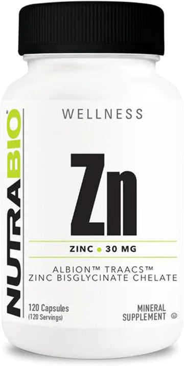 NutraBio Zinc Chelate Mineral Supplement - for Proper Growth, Development, and Immune Health - 30mg of Zinc per Vegetarian Capsules - 120 Servings