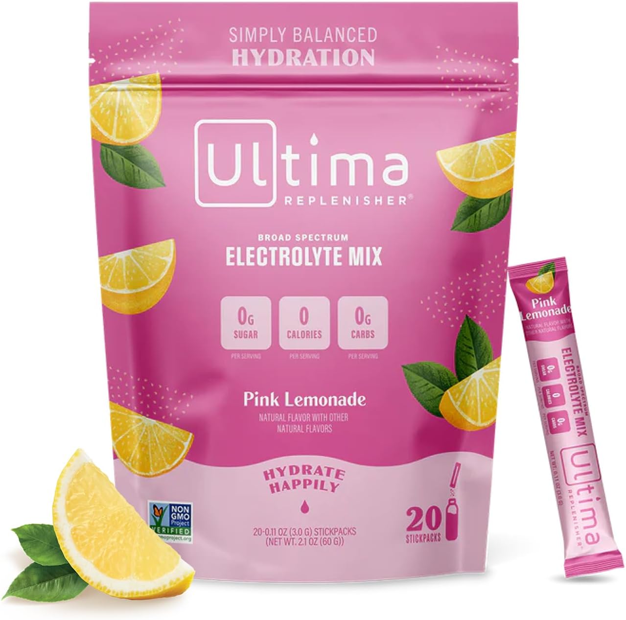 Ultima Replenisher Daily Electrolyte Drink Mix – Pink Lemonade, 20 Stickpacks – Hydration Packets With 6 Electrolytes & Trace Minerals – Keto Friendly, Vegan, Non-Gmo & Sugar-Free Electrolyte Powder