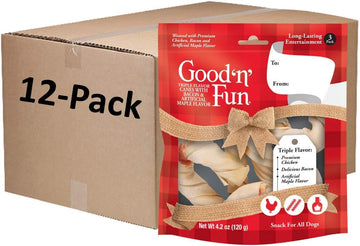 Good'N'Fun Triple Flavor Canes With Bacon And Artificial Maple Flavor, 3 Count, Holiday Chews For All Dogs, Pack Of 12, P-94481H