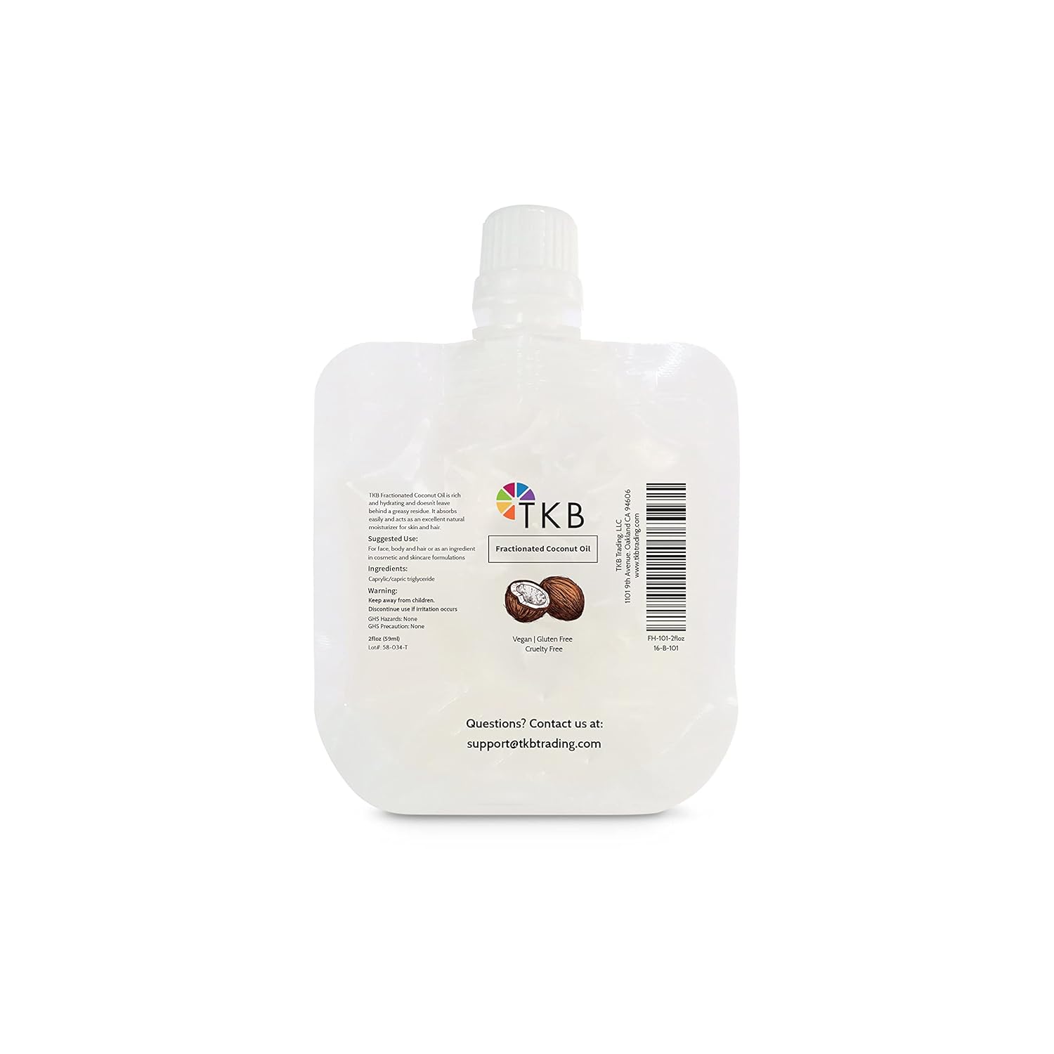 Tkb Fractionated Coconut Oil| Pure Coconut Oil For Skin, Hair, Body| Lip Gloss Making, Lip Moisturizer (2Floz (59Ml))