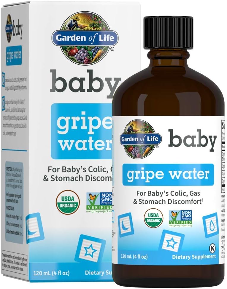 Garden Of Life Baby Organic Gripe Water For Babies Nighttime Or Daytime Colic, Gas & Stomach Discomfort, Herbal Remedy For Baby - Chamomile Lemon Balm Ginger - (4 Fl Oz) Liquid
