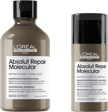 L’Oreal Professionnel Absolut Repair Molecular Sulphate Free Shampoo 300Ml & Leave-In Mask For Extremely Damaged Hair, Molecular Bond Repair, Restore Strength