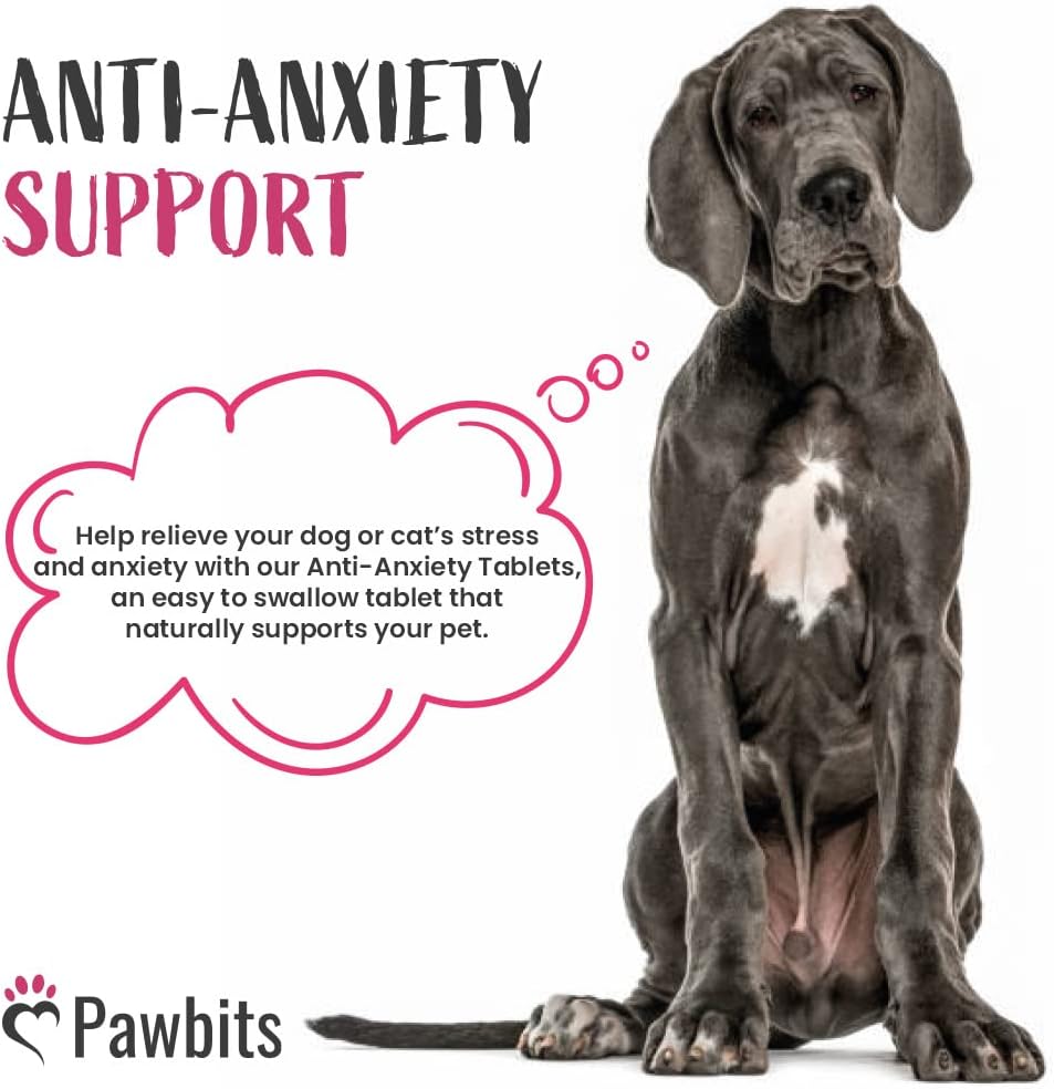 Pawbits 120 Dog Anxiety Tablets Calming Supplement for Anxious & Hyperactive Dogs Calms Relaxes & Non-Sedative Dog Calming Tablets Fireworks, Behavioural Issues, Travel & Vet Visits Natural Calm Aid :Pet Supplies